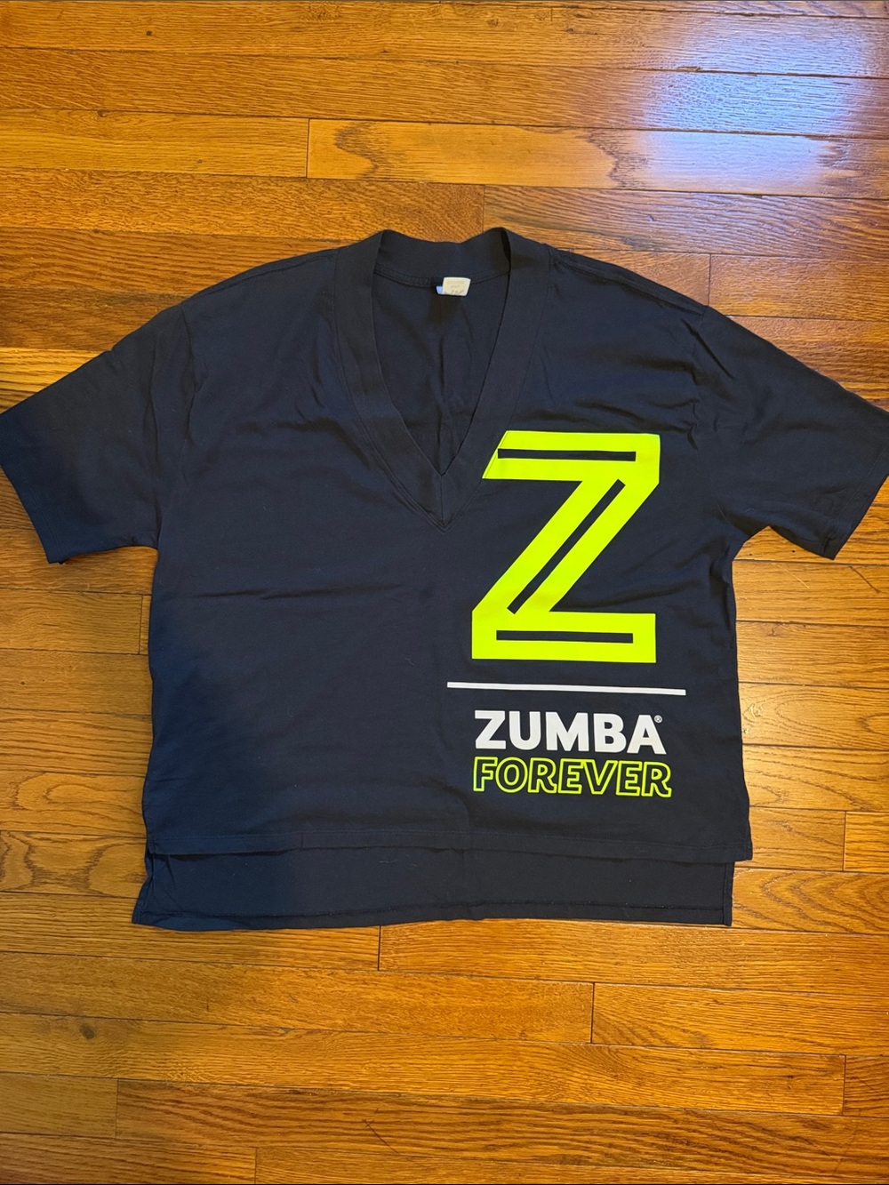 Zumba Fitness Black V-Neck Tee with Neon Yellow 'Z' Graphic